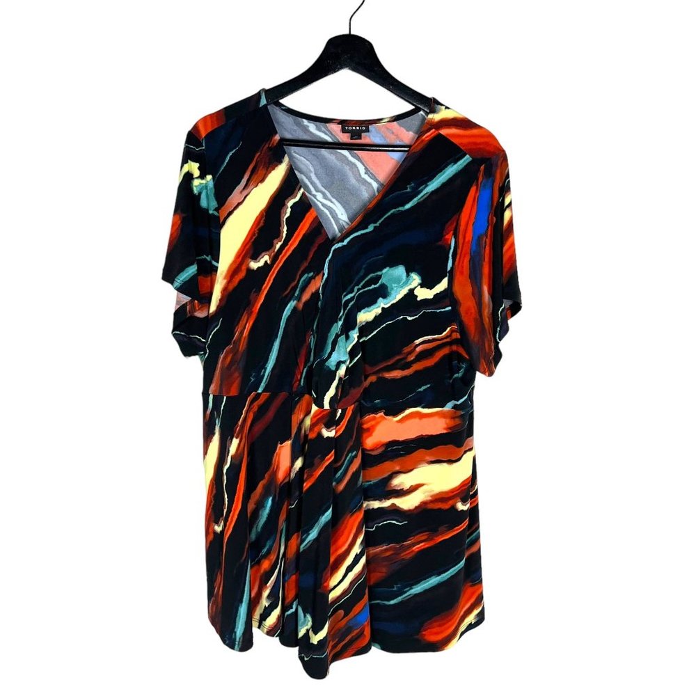 Torrid Georgette Multicolor Abstract Print Short Sleeve V Neck High Low Tunic To